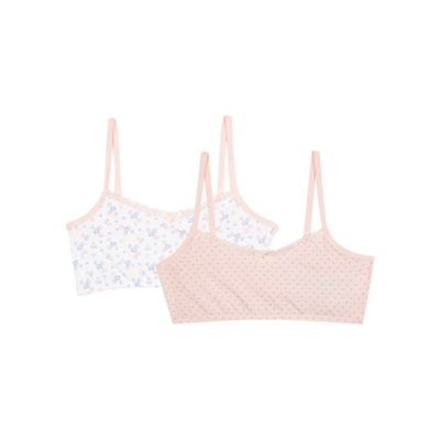Pack of two girls' pink ditsy print crop tops